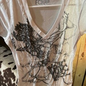 Fox White V-Neck with Black Graphic